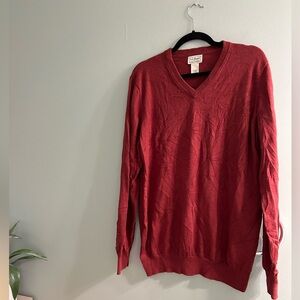 L.l. Bean cotton cashmere v neck sweater red long sleeve Large TALL